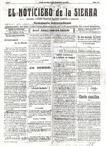 'El Noticiero de la Sierra Periódico literario, científico, agrícola, comercial e industrial' - Año I Número 29 - 1916 noviembre 19
