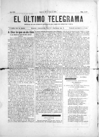 'El Último telegrama : defensor de los intereses materiales del Campo de Gibraltar y Ceuta' - Año XXII Número 1137 - 1897 junio 26
