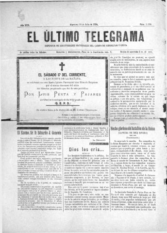 'El Último telegrama : defensor de los intereses materiales del Campo de Gibraltar y Ceuta' - Año XXII Número 1139 - 1897 julio 10