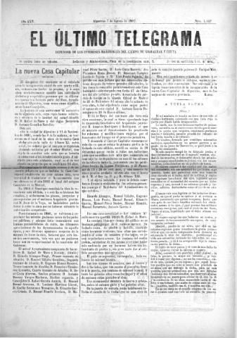 'El Último telegrama : defensor de los intereses materiales del Campo de Gibraltar y Ceuta' - Año XXII Número 1143 - 1897 agosto 7