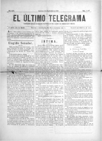 'El Último telegrama : defensor de los intereses materiales del Campo de Gibraltar y Ceuta' - Año XXII Número 1147 - 1897 septiembre 4