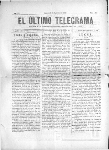 'El Último telegrama : defensor de los intereses materiales del Campo de Gibraltar y Ceuta' - Año XXII Número 1148 - 1897 septiembre 11