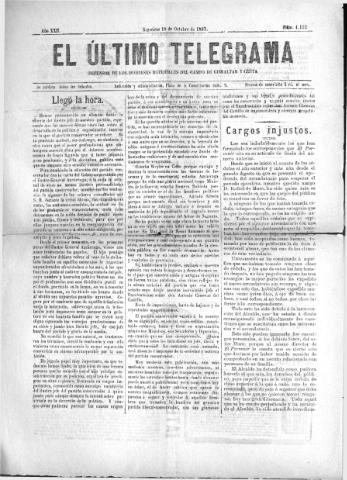 'El Último telegrama : defensor de los intereses materiales del Campo de Gibraltar y Ceuta' - Año XXII Número 1152 - 1897 octubre 9