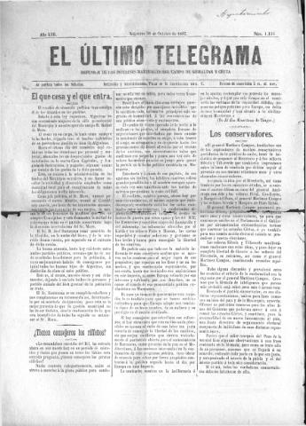 'El Último telegrama : defensor de los intereses materiales del Campo de Gibraltar y Ceuta' - Año XXII Número 1155 - 1897 octubre 30