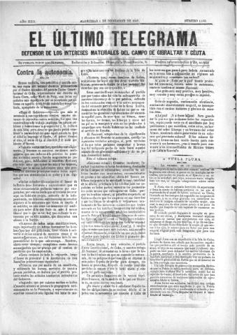 'El Último telegrama : defensor de los intereses materiales del Campo de Gibraltar y Ceuta' - Año XXII Número 1160 - 1897 diciembre 4