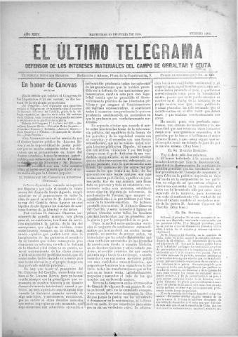 'El Último telegrama : defensor de los intereses materiales del Campo de Gibraltar y Ceuta' - Año XXIV Número 1245 - 1899 julio 30