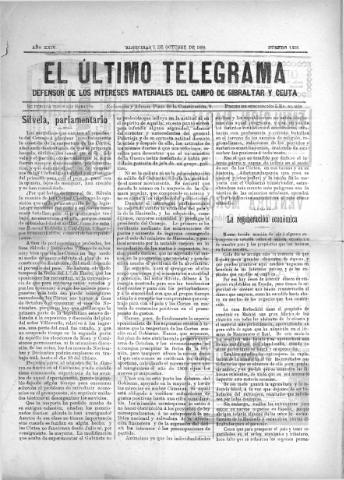 'El Último telegrama : defensor de los intereses materiales del Campo de Gibraltar y Ceuta' - Año XXIV Número 1255 - 1899 octubre 7
