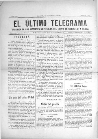 'El Último telegrama : defensor de los intereses materiales del Campo de Gibraltar y Ceuta' - Año XXV Número 1304 - 1900 octubre 28