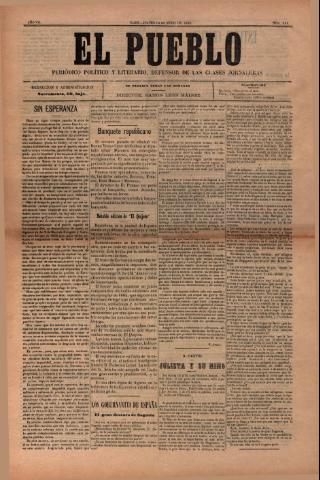 'El Pueblo : periódico político y literario, defensor de las clases jornaleras' - Año 7 Número 311 - 1899 junio 13