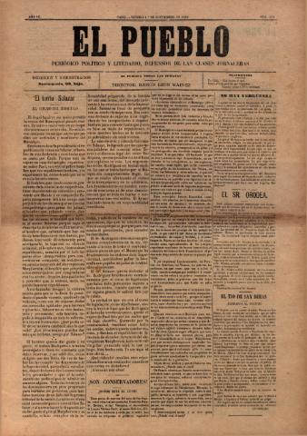 'El Pueblo : periódico político y literario, defensor de las clases jornaleras' - Año 7 Número 322 - 1899 septiembre 1