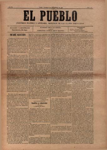 'El Pueblo : periódico político y literario, defensor de las clases jornaleras' - Año 7 Número 323 - 1899 septiembre 8