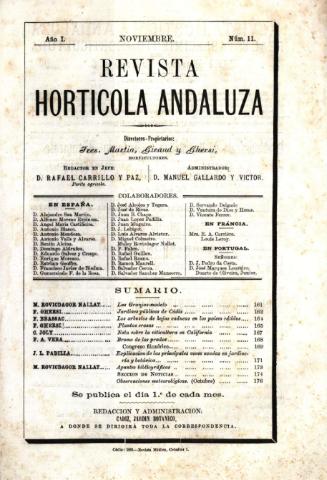 'Revista hortícola andaluza' - Año 1 Número 11 - 1881 noviembre 1