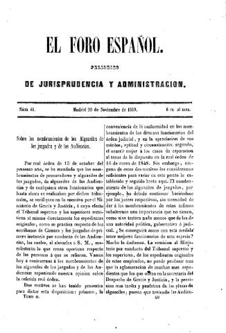 'El Foro español :  periódico de jurisprudencia y administración.' - Tomo 2 Número 14 - 1849 noviembre 20