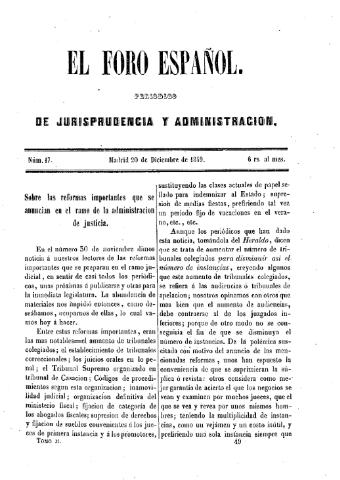 'El Foro español :  periódico de jurisprudencia y administración.' - Tomo 2 Número 17 - 1849 diciembre 20