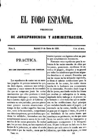 'El Foro español :  periódico de jurisprudencia y administración.' - Tomo 3 Número 8 - 1850 marzo 20