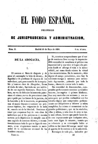 'El Foro español :  periódico de jurisprudencia y administración.' - Tomo 3 Número 13 - 1850 mayo 10