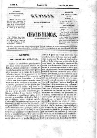 'Revista de la Facultad de Ciencias Médicas.' - Número 7 - 1845 enero 13