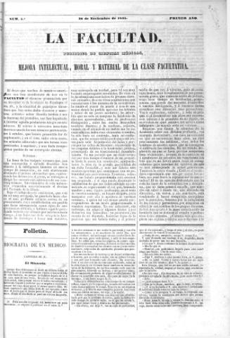 'La Facultad :  periódico de ciencias médicas.' - Año 1 Número 5 - 1845 noviembre 30