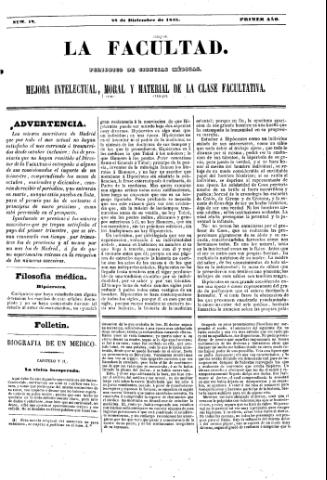 'La Facultad :  periódico de ciencias médicas.' - Año 1 Número 12 - 1845 diciembre 28