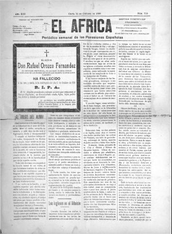 'El África  : Periódico semanal de las Posesiones Españolas' - Año XIII Número 719 - 1899 octubre 21