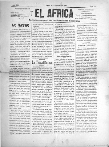 'El África  : Periódico semanal de las Posesiones Españolas' - Año XIII Número 720 - 1899 octubre 28