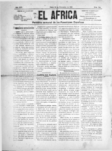 'El África  : Periódico semanal de las Posesiones Españolas' - Año XIII Número 724 - 1899 noviembre 25