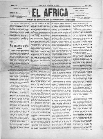 'El África  : Periódico semanal de las Posesiones Españolas' - Año XIII Número 725 - 1899 diciembre 2
