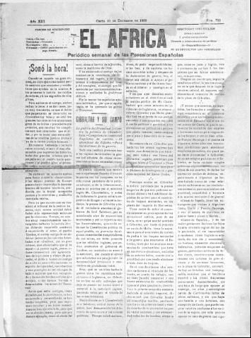 'El África  : Periódico semanal de las Posesiones Españolas' - Año XIII Número 728 - 1899 diciembre 23