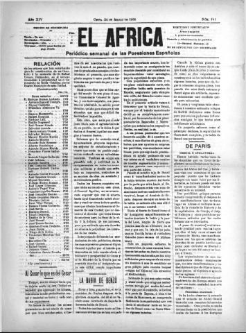 'El África  : Periódico semanal de las Posesiones Españolas' - Año XIV Número 741 - 1900 marzo 24