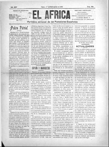 'El África  : Periódico semanal de las Posesiones Españolas' - Año XIV Número 769 - 1900 septiembre 1