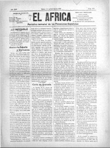 'El África  : Periódico semanal de las Posesiones Españolas' - Año XIV Número 775 - 1900 octubre 13