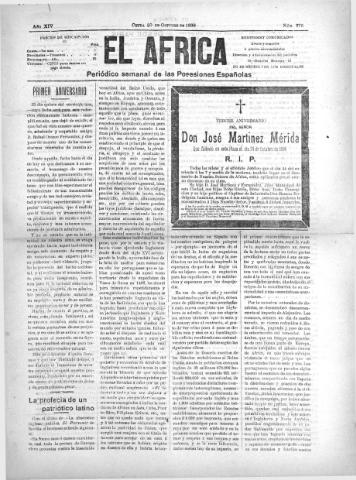 'El África  : Periódico semanal de las Posesiones Españolas' - Año XIV Número 776 - 1900 octubre 20
