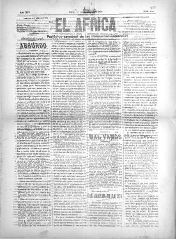 'El África  : Periódico semanal de las Posesiones Españolas' - Año XIV Número 782 - 1900 diciembre 1