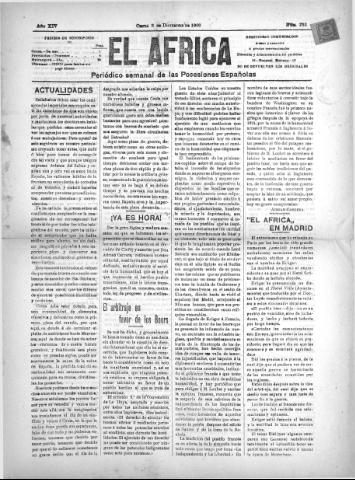 'El África  : Periódico semanal de las Posesiones Españolas' - Año XIV Número 783 - 1900 diciembre 8