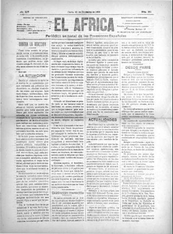 'El África  : Periódico semanal de las Posesiones Españolas' - Año XIV Número 785 - 1900 diciembre 22