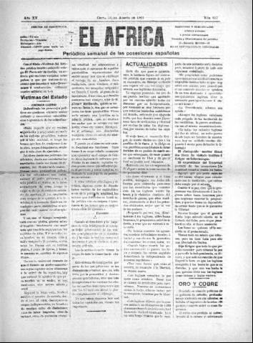 'El África  : Periódico semanal de las Posesiones Españolas' - Año XV Número 817 - 1901 agosto 10