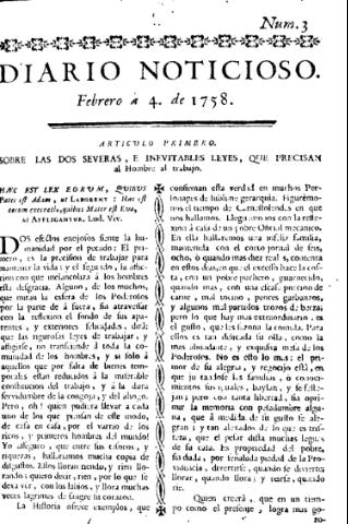 'Diario noticioso, curioso, erudito y comercial público y económico' - Número 3 - 1758 febrero 4