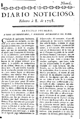 'Diario noticioso, curioso, erudito y comercial público y económico' - Número 6 - 1758 febrero 8