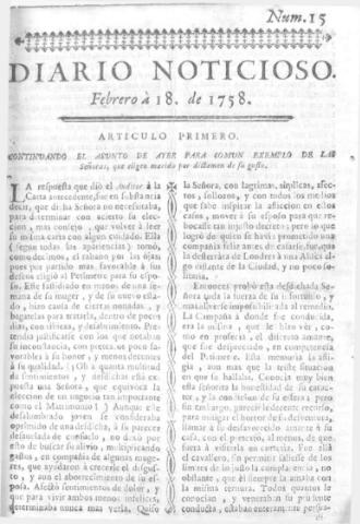 'Diario noticioso, curioso, erudito y comercial público y económico' - Número 15 - 1758 febrero 18