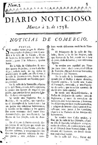 'Diario noticioso, curioso, erudito y comercial público y económico' - Número 2 - 1758 marzo 2
