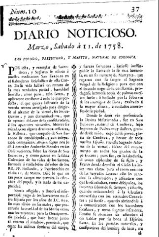 'Diario noticioso, curioso, erudito y comercial público y económico' - Número 10 - 1758 marzo 11
