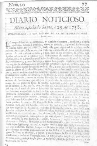 'Diario noticioso, curioso, erudito y comercial público y económico' - Número 20 - 1758 marzo 25