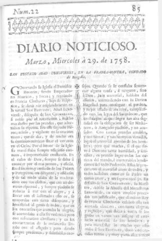 'Diario noticioso, curioso, erudito y comercial público y económico' - Número 22 - 1758 marzo 29