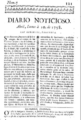 'Diario noticioso, curioso, erudito y comercial público y económico' - Número 7 - 1758 abril 10