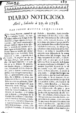 'Diario noticioso, curioso, erudito y comercial público y económico' - Número 24 - 1758 abril 29