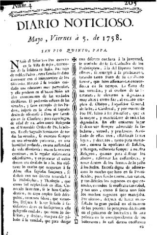 'Diario noticioso, curioso, erudito y comercial público y económico' - Número 4 - 1758 mayo 5