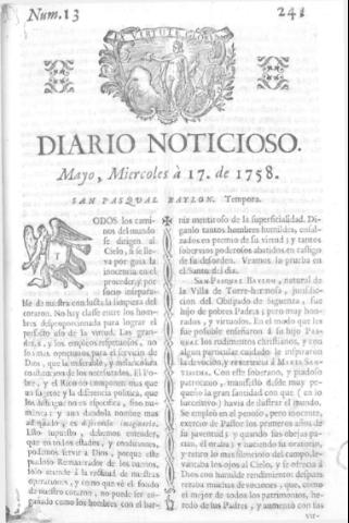 'Diario noticioso, curioso, erudito y comercial público y económico' - Número 13 - 1758 mayo 17