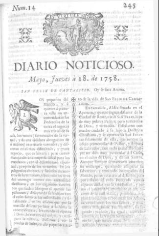 'Diario noticioso, curioso, erudito y comercial público y económico' - Número 14 - 1758 mayo 18