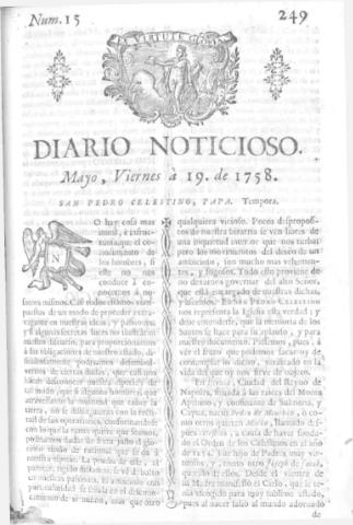 'Diario noticioso, curioso, erudito y comercial público y económico' - Número 15 - 1758 mayo 19