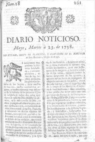 'Diario noticioso, curioso, erudito y comercial público y económico' - Número 18 - 1758 mayo 23